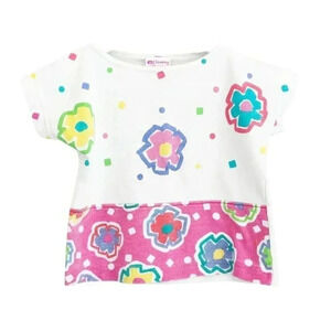 Vintage Kids Girls Carters 90s Floral Flower Pink T-Shirt Tee Size 12M